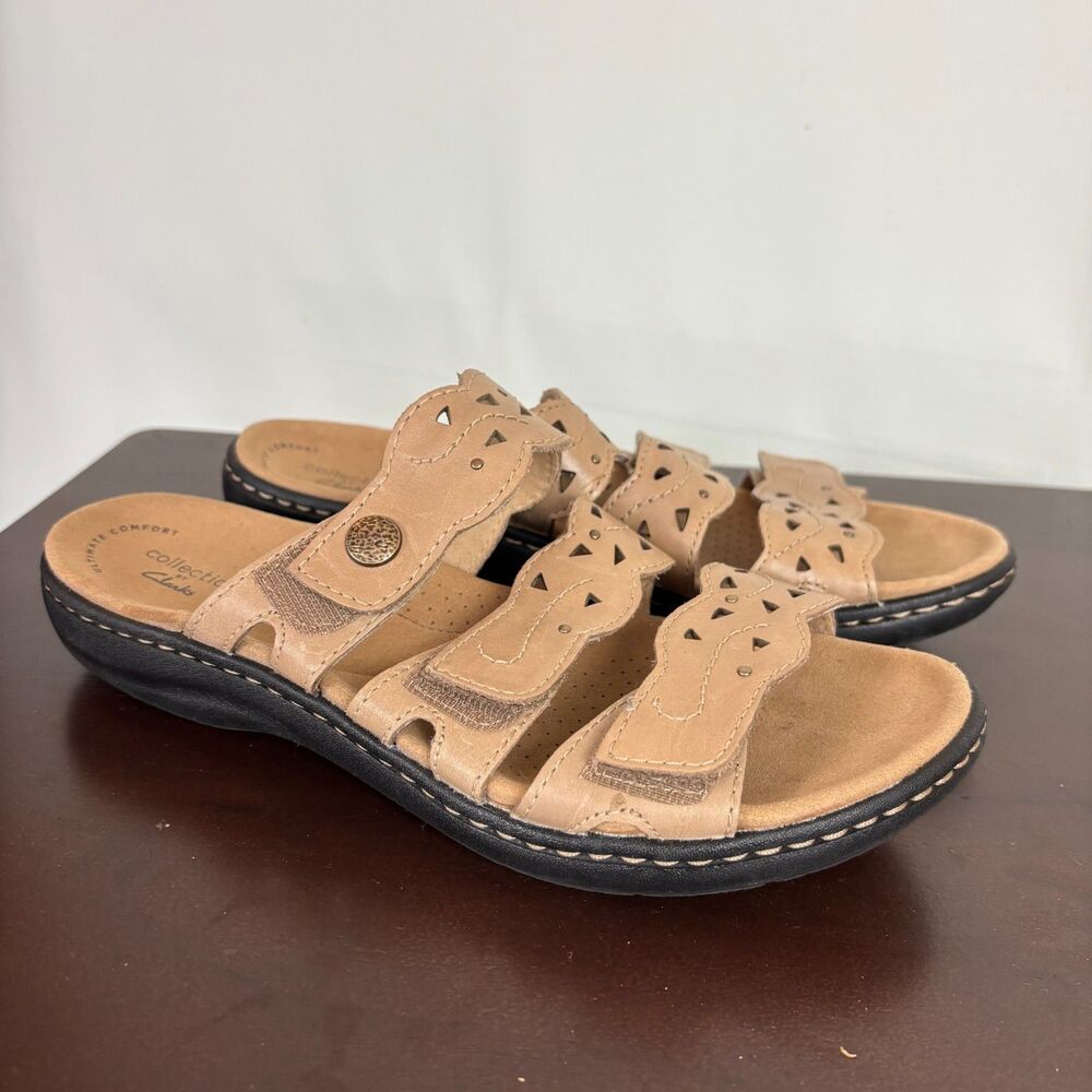 Clarks Collection Ultimate Comfort Tan Slip On Sandal Women's 8.5 Adjust Straps